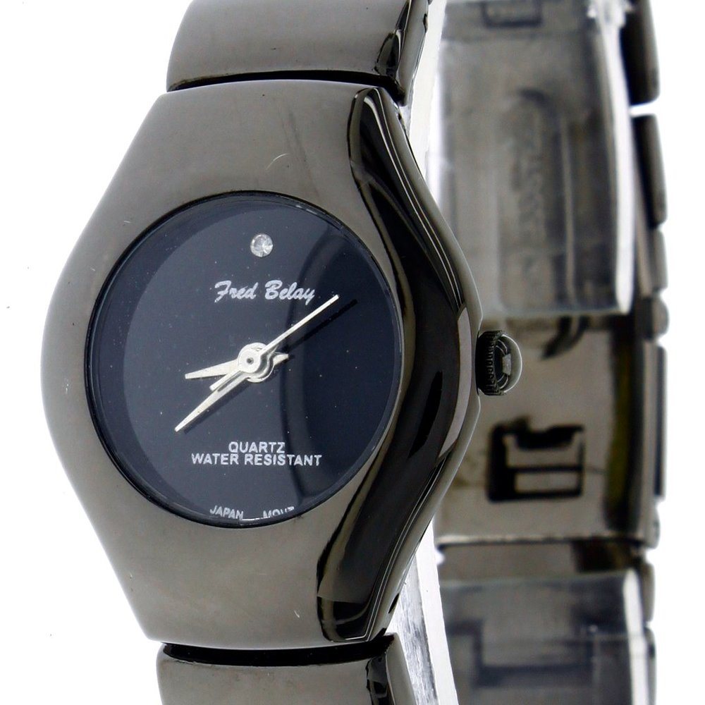 New Round Shiny Black Metal Band Wrist Watch WR